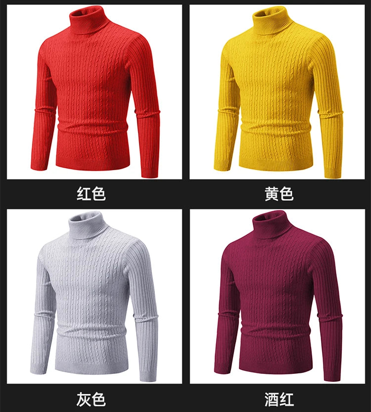 New Men's Turtleneck Sweater Casual Men's Knitted Sweater Warm Fitness Men Pullovers Tops