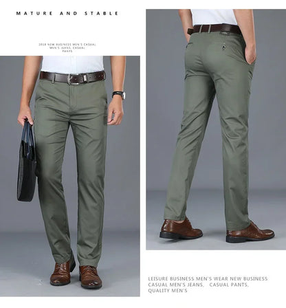 Summer Thin Men's Slim Suit Pants Fashion Business Casual Cotton Green Black Khaki Trousers Male Brand Clothing 30-40