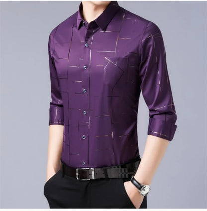 Men's Casual and Fashionable Long Sleeved Printed Shirt, Non Ironing and Wrinkle Resistant Business Top