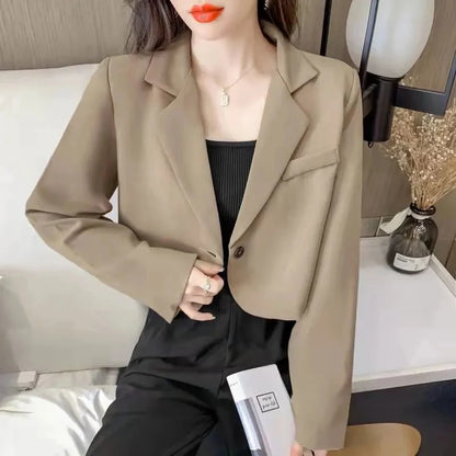 Cropped Blazers for Women 2025 New Korean Fashion Long Sleeve Button Up Suit Jacket Woman Elegant All Match Office Blazer Female