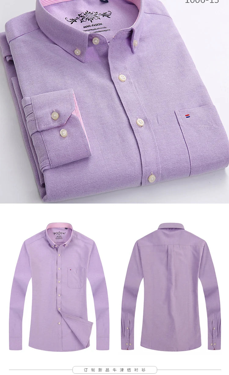 New in shirt Cotton long-sleeve shirts for men slim fit formal plain tops single pocket solid color office tops fashion clothes