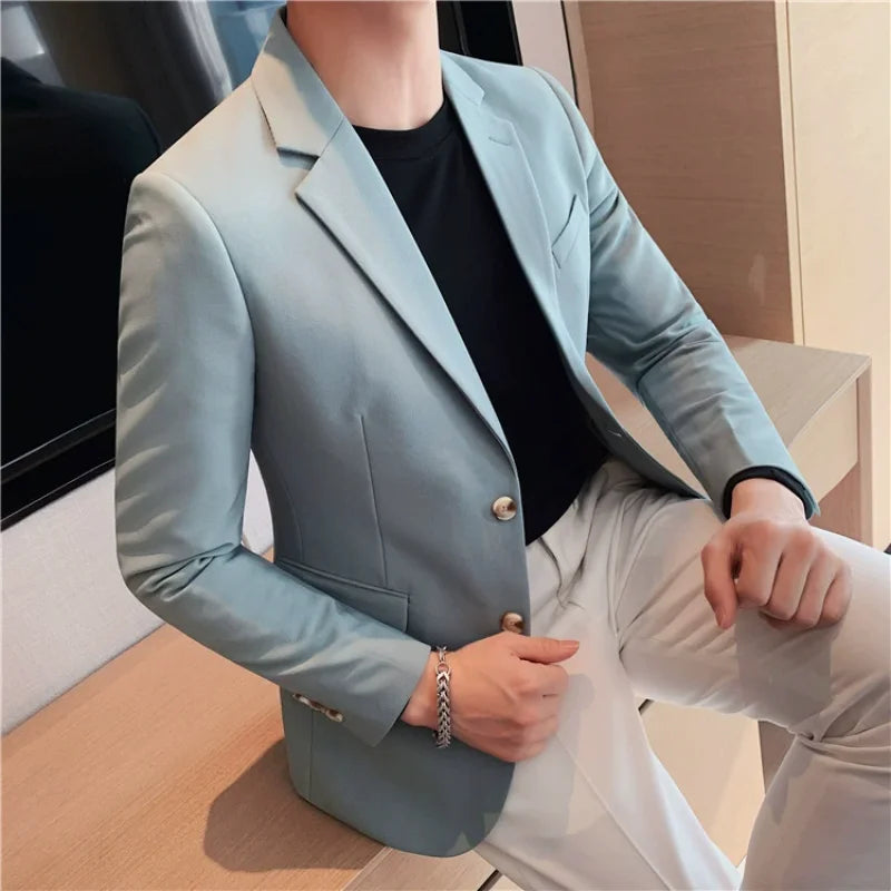 2025 High Quality Solid Single Button Casual Blazer Men's Korean Simple Business Elegant Fashion Party Slim Fit Suit Jacket 4XL