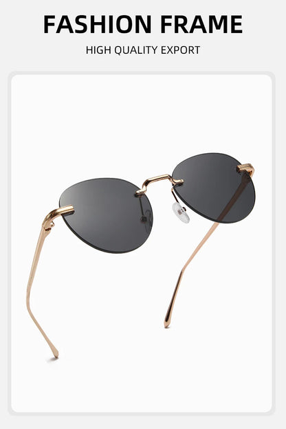 The new frameless and stylishly minimalist sunglasses are versatile with a golden metal frame.