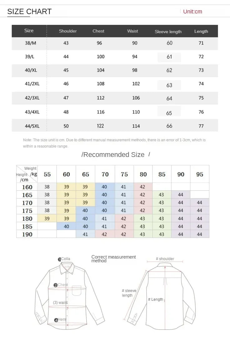 Blue and White Men's Dress Collar Shirt Long Sleeve Solid Color Printing Casual Business Slim Fit Cotton Shirts Anti-Wrinkle