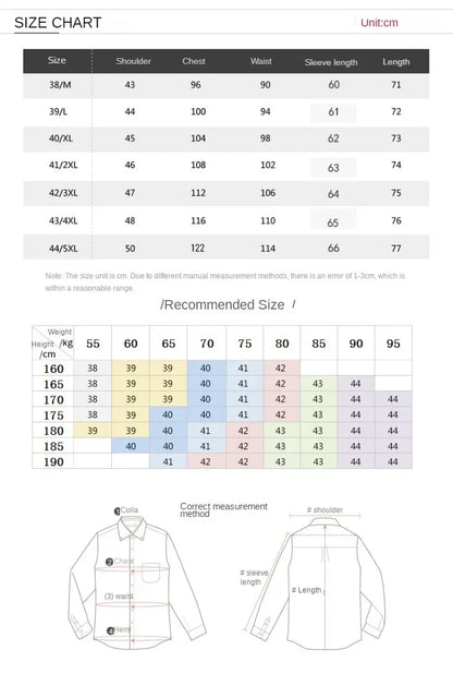 Blue and White Men's Dress Collar Shirt Long Sleeve Solid Color Printing Casual Business Slim Fit Cotton Shirts Anti-Wrinkle