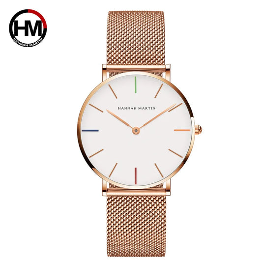 Hannah Martin Japan Quartz Movement High Quality Women Stainless Steel Mesh Rose Gold Waterproof Ladies Watch Dropshipping CB36