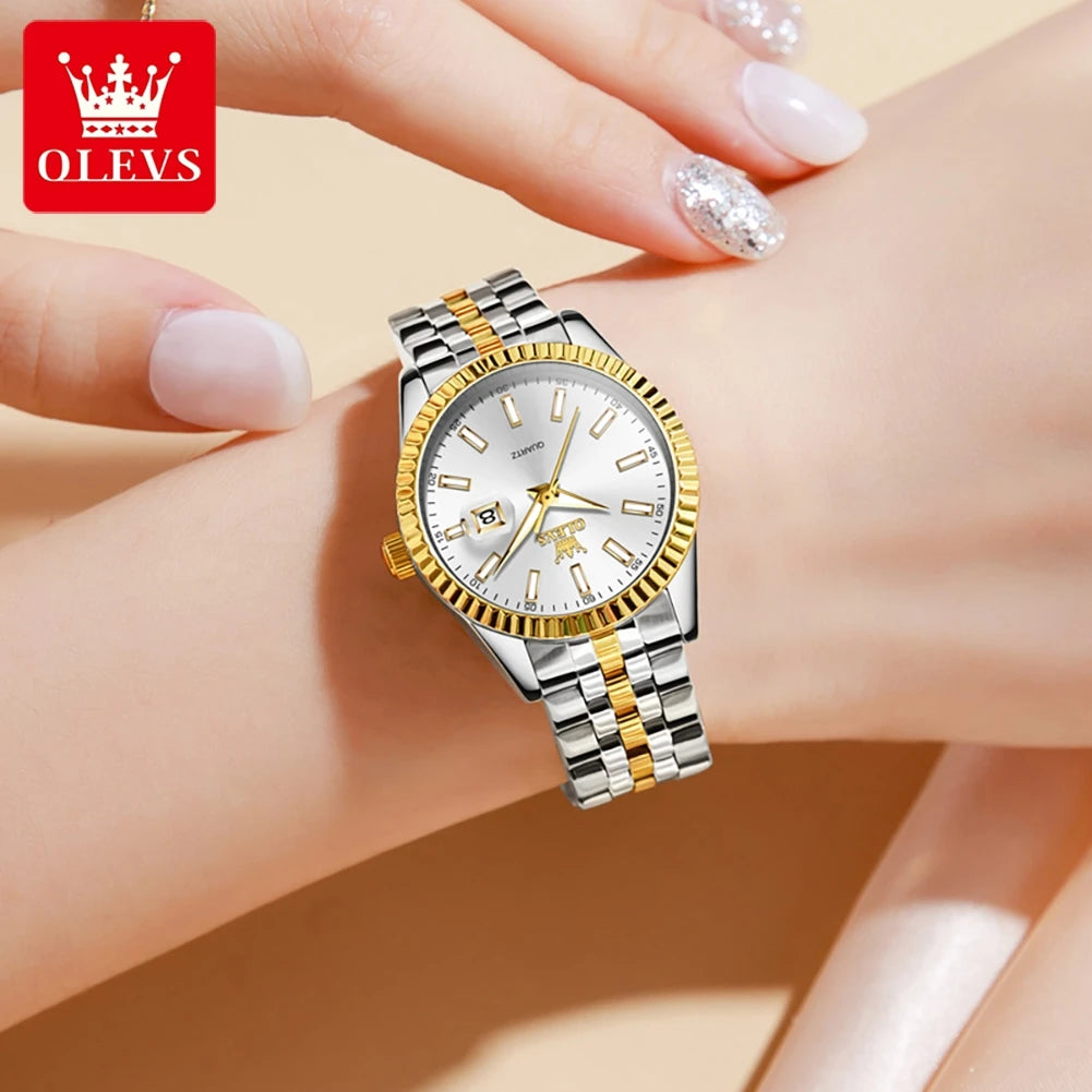 OLEVS 5593 Woman Watch Stainless Steel Waterproof Auto Date Elegant Ladies Wristwatch Luxury Original Quartz Watch for Women New