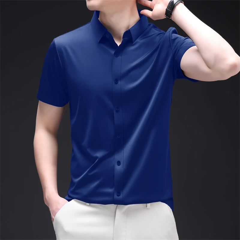 New Men's Business Casual Short Sleeved Solid Color Shirt Wrinkle Resistant Wrinkle Free Comfortable All Season Versatile Top