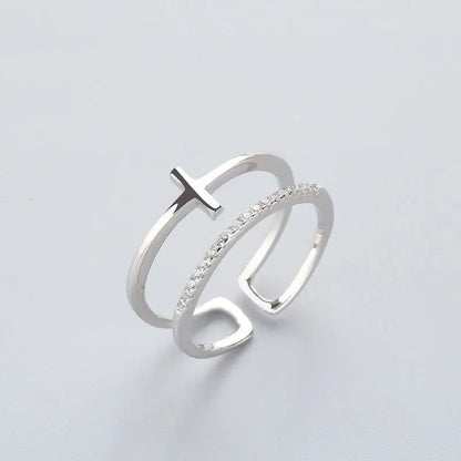 Retro Minimalist Opening Rings For Women Double Layer Moon Stars Cross Zircon Adjustable Finger Ring Girl Personality Jewelry