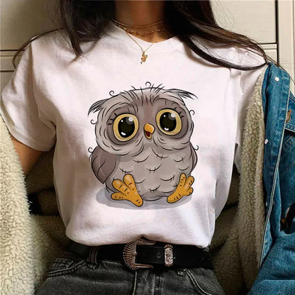 Owl T-shirt Girl Aesthetic Graphic Women Retro Comfortable T-shirt Pop Culture Colorful Kawaii Psychedelic Punk 2000s