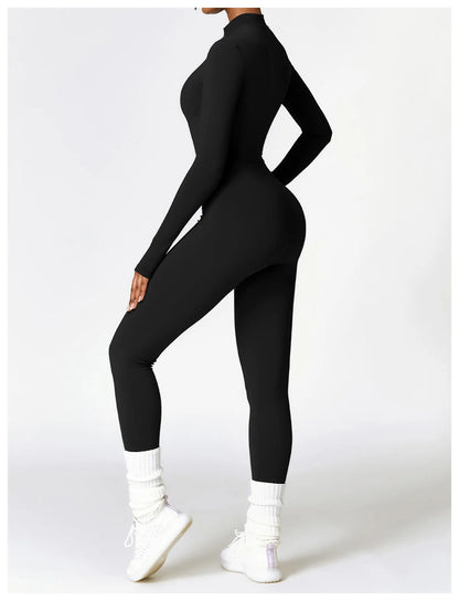 Winter Autumn Women's One-piece Yoga Jumpsuit leggings Long-sleeved Warm ski Overalls Outerwear High Elastic Cycling Bodysuit