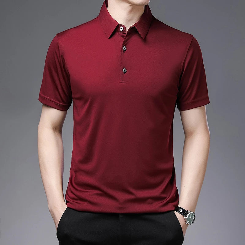 2024 Men's New Solid Color Business Casual POLO Shirt Summer Fashion Casual Short Sleeve Comfortable and Breathable Top