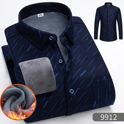 Autumn Winter Thicken Fleece Shirt Men Business Plaid Shirt Long Sleeve Warm Clothes Turn Down Collar Button Up Shirts Classic