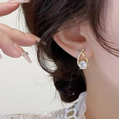 Fashion Cross Stud Earrings For Women Girls Korean Style Elegant Crystal Jewelry Ear Rings Fishtail Lady Earrings Gifts