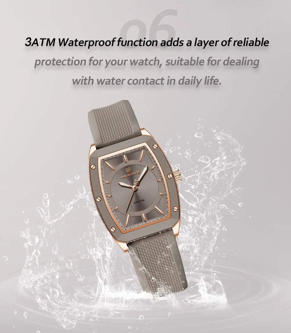 NAVIFORCE Women Quartz Watches Silicone Strap Student Sports Watch Big Dial Simple Tonneau Waterproof Wristwatches Dropshipping