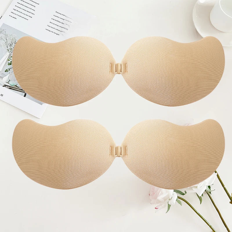 2 Pairs Mango-shaped Silicone Nipple Cover Clasp Strapless Breast Petal Chest Stickers Nude Bra Self Adhesive Bra Nude Invisible