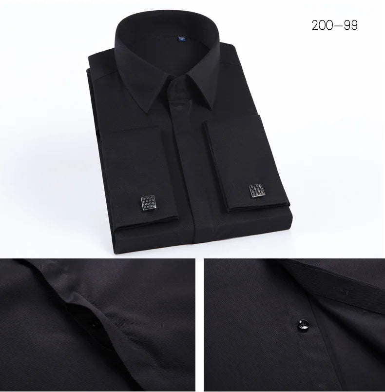 Men's French cufflink shirt with long sleeves slim fit concealed buttons solid color high-end wedding dress formal men's