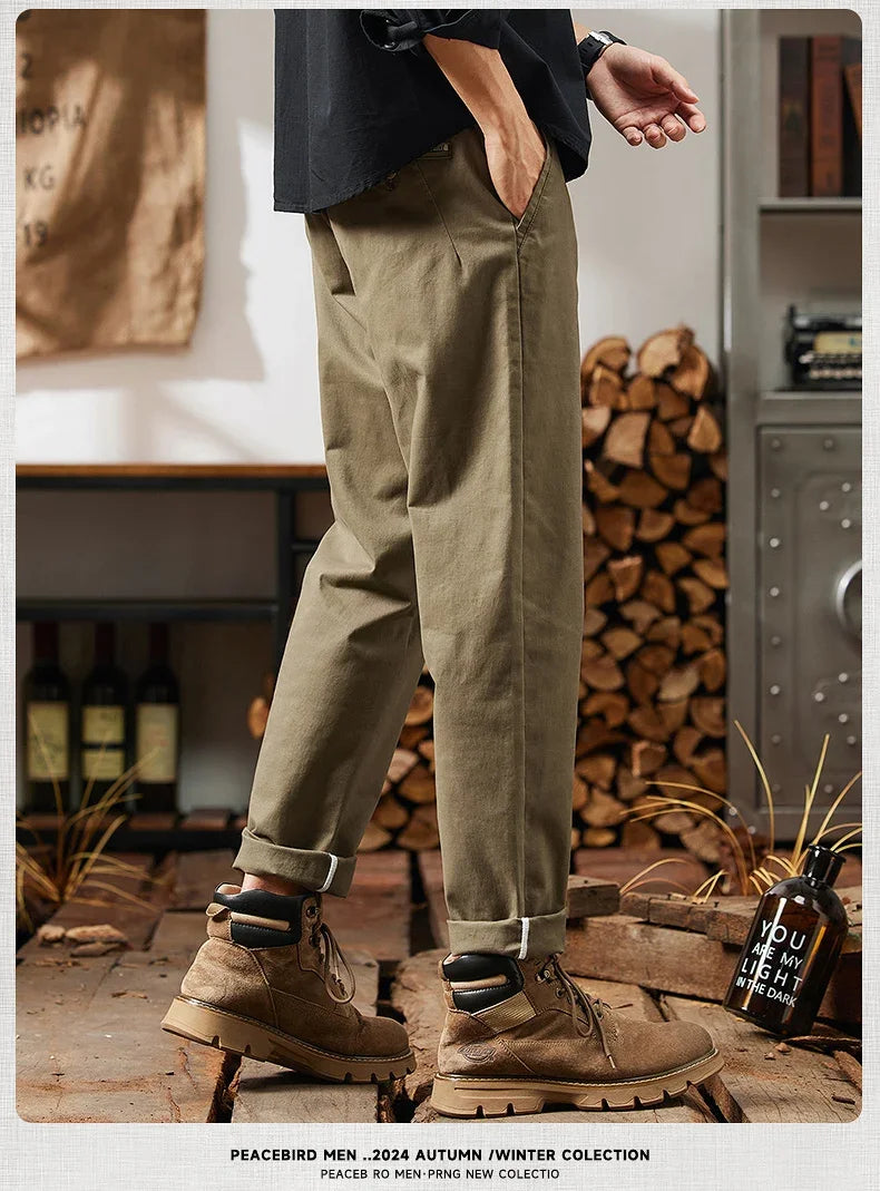 2025 New in Men's Straight Pant Elastic Waist Chino Trouser Cargo Male Regular Fit Cotton Stretch Spring Casual Korean Golf Wear