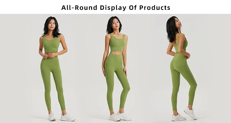 Seamless Yoga Set Women Lycra Gym Clothing Sports Bra Semi-Fixed Cups Workout Tops Anti Rolling Yoga Leggings with Pocket Tights