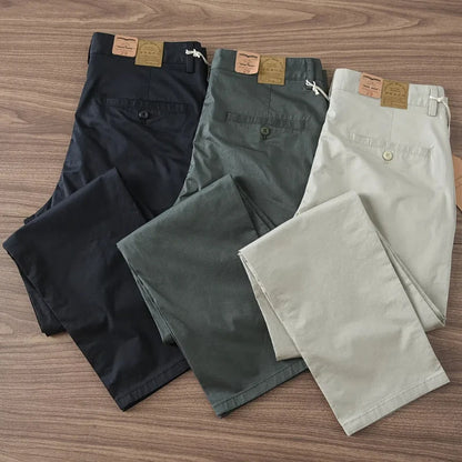 2024 Summer New American Retro Thin Micro Elasticity Casual Pants Men's Simple 97% Cotton Slim CHINO Business Straight Trousers