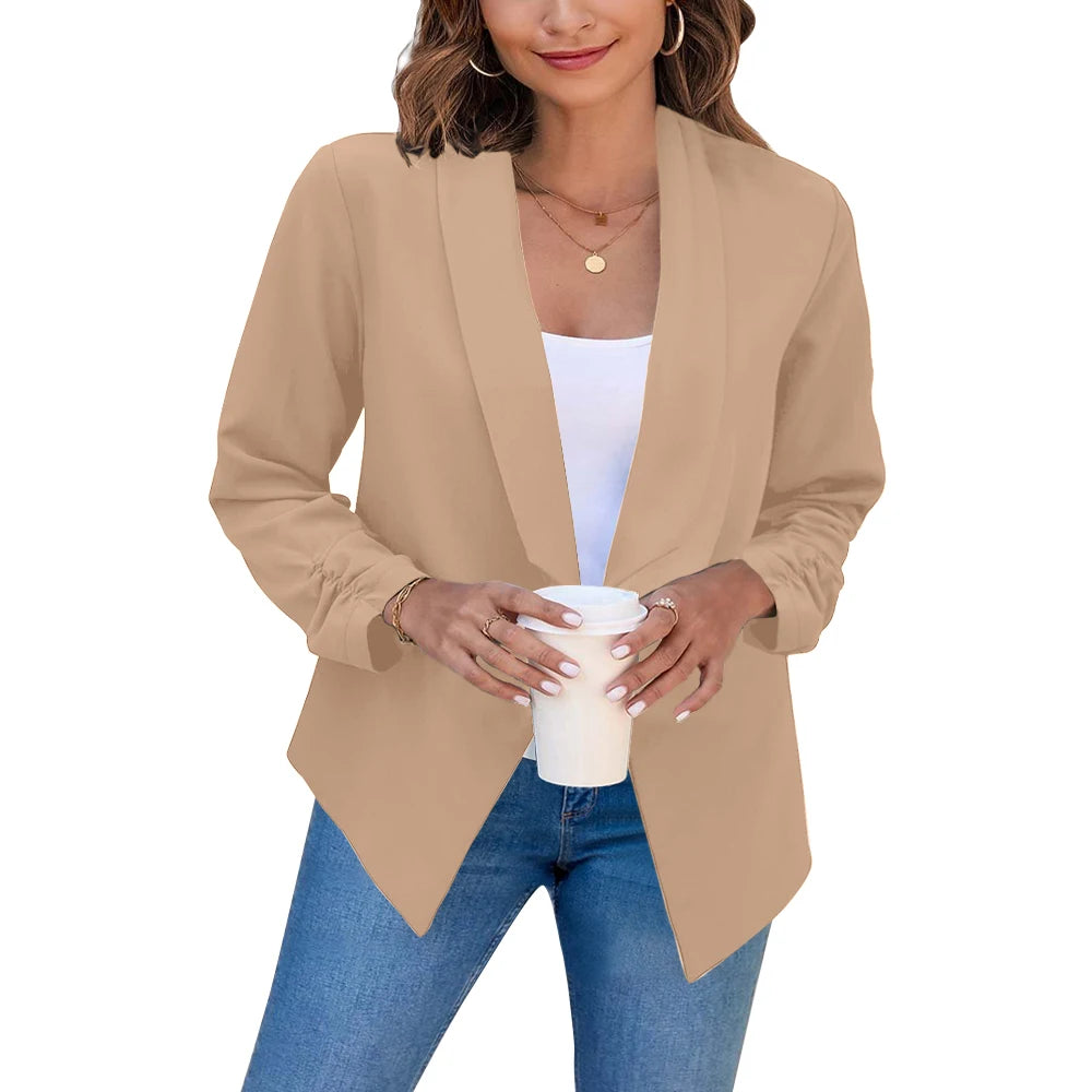 Summer Black Blazers Women 2024 Female Office Lady Nine Quarter Blazer Open Stitch Womens Slim Coats Femme Ladies Notched Tops