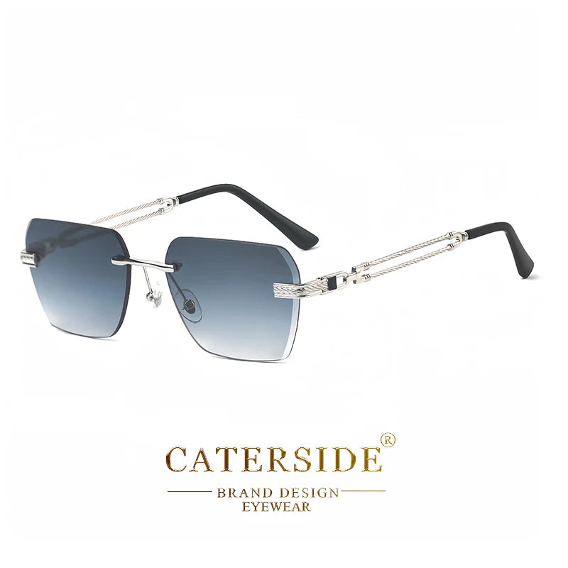 Caterside Rimless Pilot Sunglasses Men Square Metal Frame Women Glasses Travel Party Business UV400 Eyewear Choice for Gifts