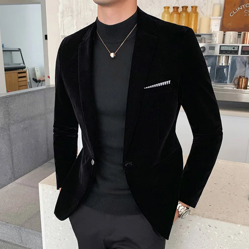 Burgundy Velvet Blazer Men 2022 Fashion Casual Blazer Men Wedding Groom Singer Costume Slim Blazer Formal Evening Dress M-5XL