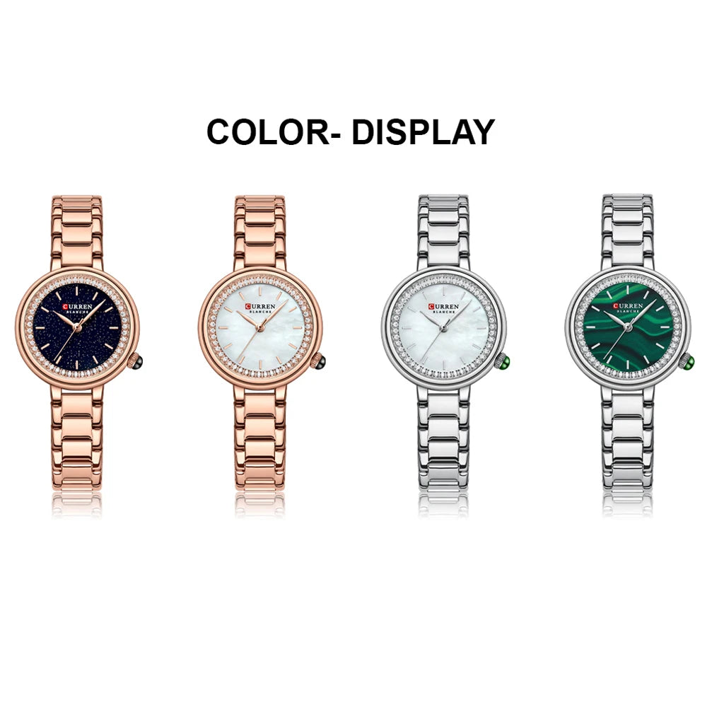 CURREN Luxury Brand Women's Wristwatches with Starry Sky Dial Stainless Steel Band Quartz Watches Ladies Rhinestones Clock