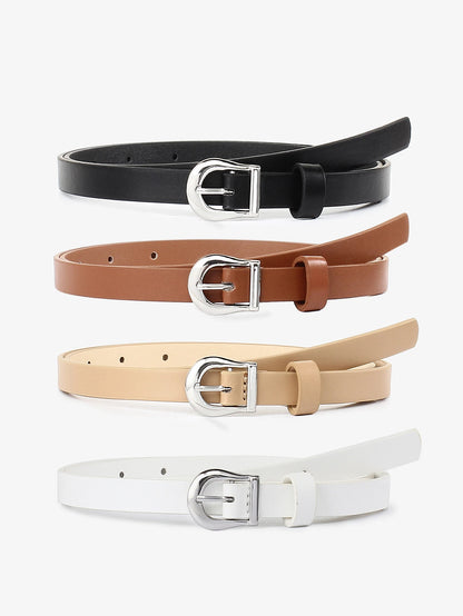 4pcs Women Skinny Leather Belt Thin Waist Belt with Metal Buckle for Pants Jeans Dresses