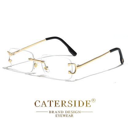 CATERSIDE Rectangular Sunglasses Men Rimless White Copper Small Square Sun Glasses For Women Gradient Lens Outdoor Eyewear UV400