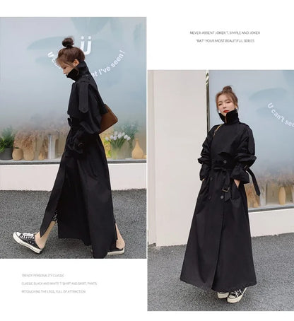 Lautaro Spring Autumn Extra Long Flowy Oversized Casual Trench Coat for Women Belt Double Breasted Loose Korean Fashion 2025