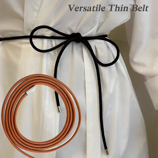 Fashion Leather Thin Belts Women Dress Coat Shirt Decor Rope Belt Solid Color Lanyard For Waist Simple Long Belt Cord Wholesale