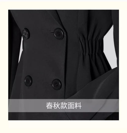 Lautaro-Long Black Fitted Trench Coat for Women, Chic Stylish, Single Breasted, Luxury Designer Clothing, Spring, Elegant