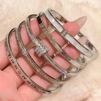 Silver Color Bangles Bracelet for Women Girls Titanium Steel 18K Gold Plated Waterproof Jewelry Luxury Sparkling Zircon Bangles