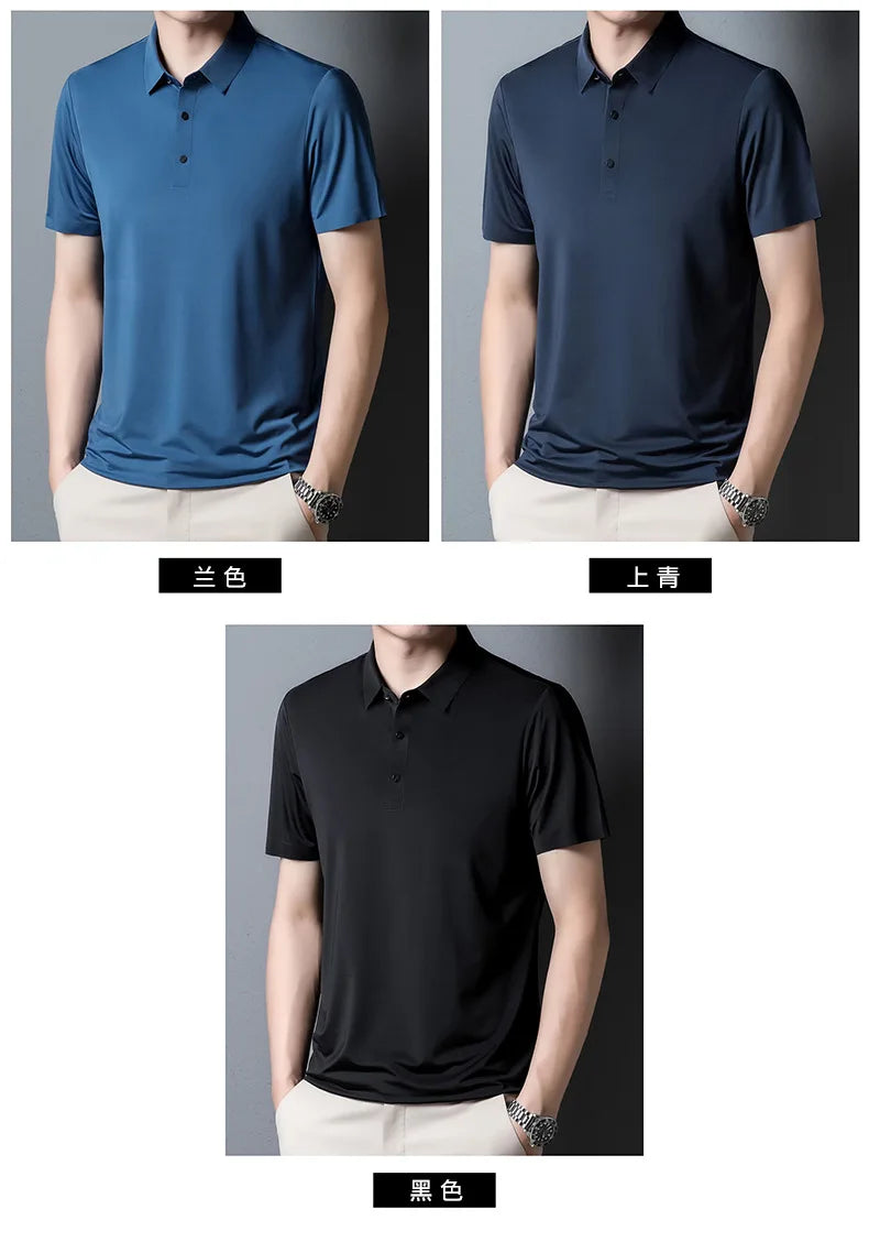 2023 Summer New Fashion Men's Solid Color Short-sleeved T-shirt Ice Silk Breathable Men's Business Casual Polo Shirt