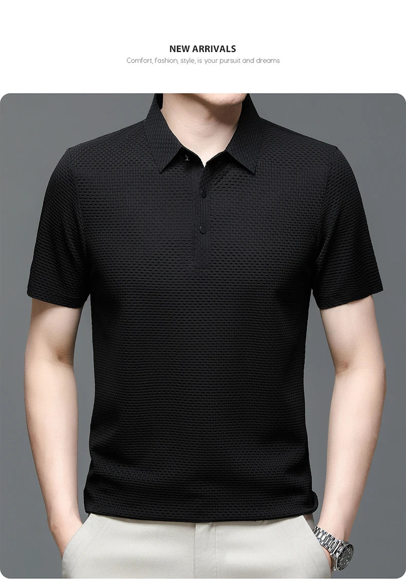 Summer Men's High-quality Ice Silk Short Sleeved Polo Shirt, New Luxury and Fashionable Casual Cool Breathable T-shirt Top