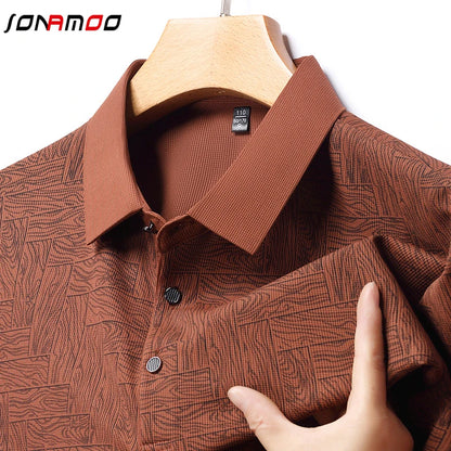 2025Summer New Men's Business Print Short Sleeved POLO Shirt Comfortable and Cool Casual Fashion T-shirt