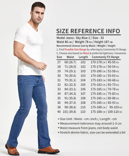 Mens Boot Cut Jeans Slightly Flared Slim Fit Blue Black Trousers Designer Classic Male Stretch Denim Pants