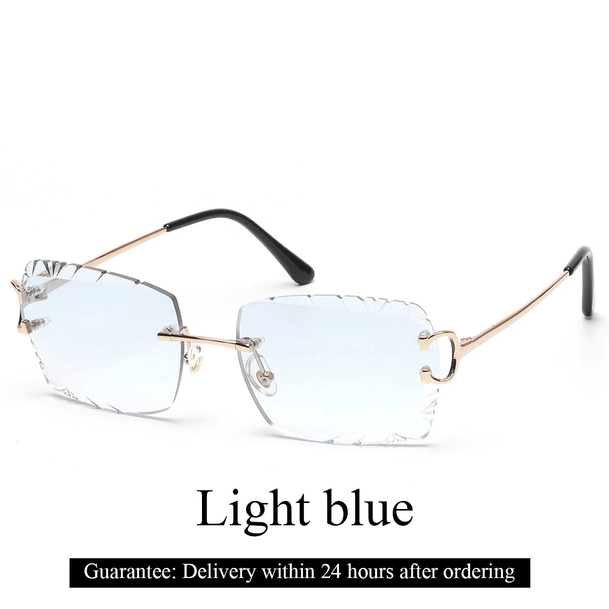 Ruiao Luxury high quality rimless diamond cut nylon lens UV400 Sunglasses fashion square metal legs glasses for men women