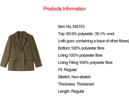 VIMLY Women's Simple Wool Blend Blazer Autumn Winter Lapel Collar Woolen Coat Suit Jacket Office Lady New Casual Outerwear