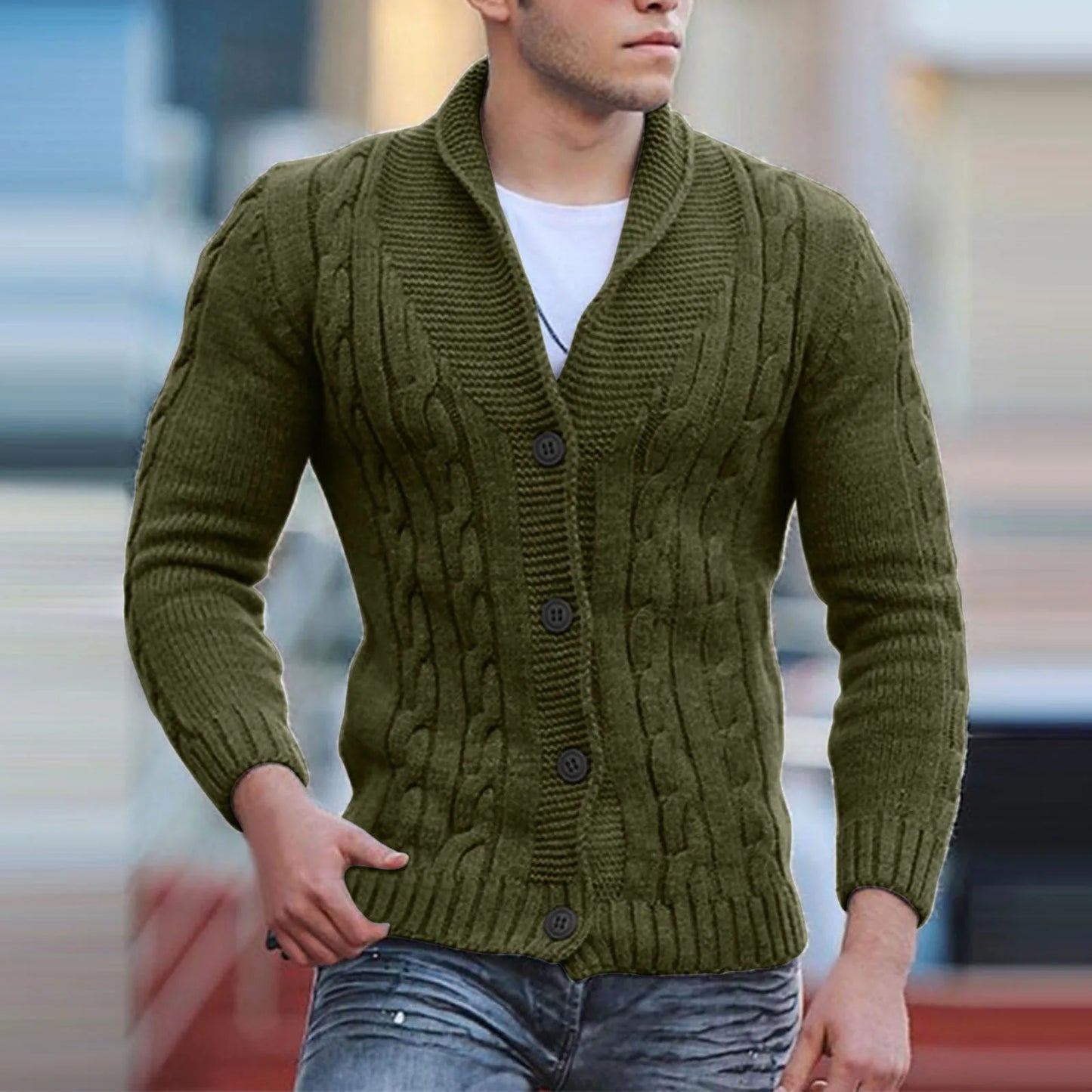 Mens Autumn Fashion Solid Color Knit Cardigan Sweater 2024 New Shawl Collar Loose Fit Long Sleeve Single-breasted Cardigans