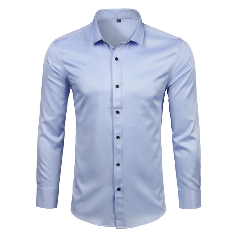 New Men's Minimalist Slim Fit Long Sleeve Shirts Classic Business Solid Color Office Shirt Casual Men's Clothing Tops 2024