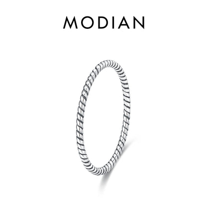 MODIAN 925 Sterling Silver Simple Fashion Stackable Ring Classic Wave Geometric Exquisite Finger Rings For Women Party Jewelry