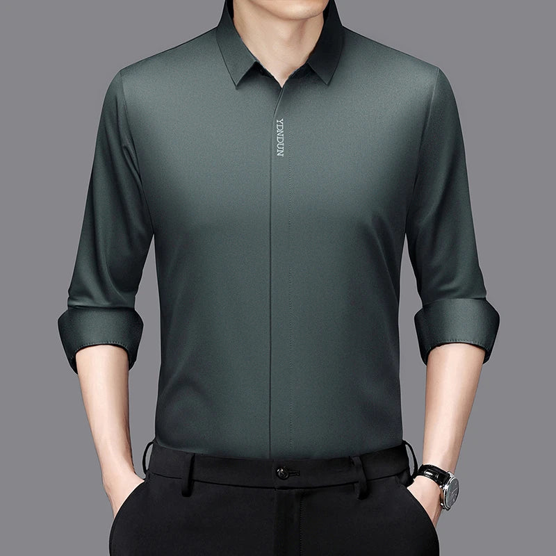 New Men's Business Casual Long Sleeved Solid Color Shirt Wrinkle Resistant Wrinkle Free Comfortable All Season Versatile Top