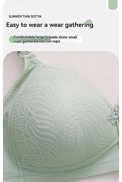 Sexy Lace Flower Surface Women Bra Four Rows Of Three Buttons No Steel Ring Large Size Underwear Skin-Friendly And Soft Lingerie