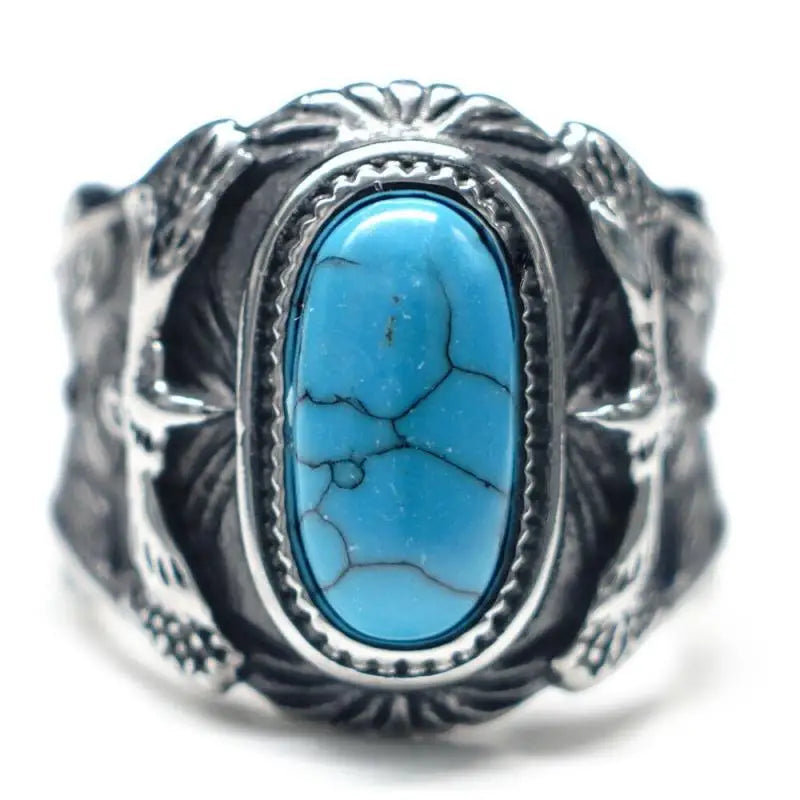 New Ring Gemstone Fashion Turquoise Men's Ring Inlaid with Blue Zircon Eagle Domineering Men's Jewelry, The Best Exquisite Gift