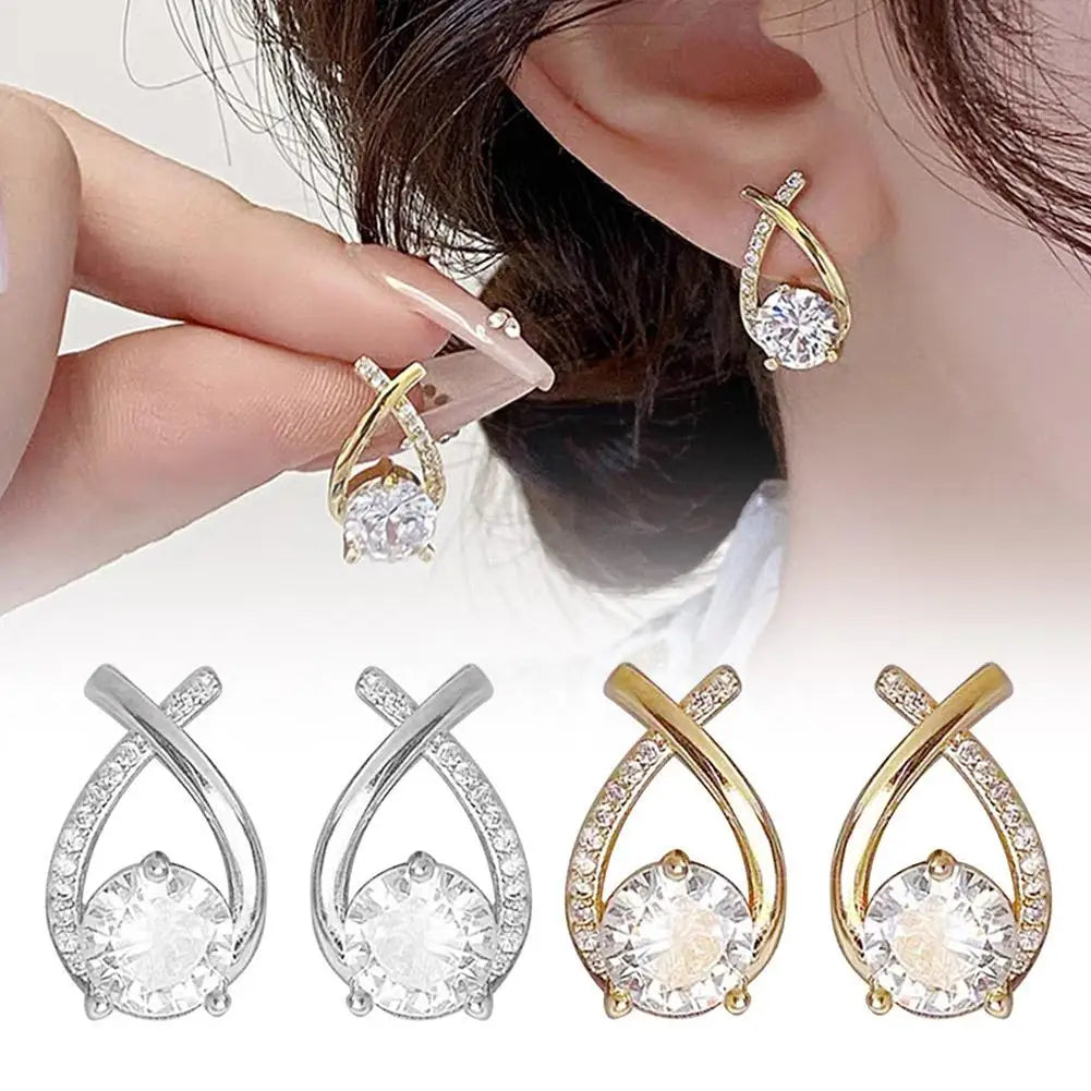 Fashion Cross Stud Earrings For Women Girls Korean Style Elegant Crystal Jewelry Ear Rings Fishtail Lady Earrings Gifts