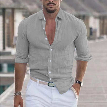 Fitness Desert Spring And Autumn Weiyi Beach Men's Solid Color Shirt Single Row Button Shirt Summer Beach Fashion Casual Shirt