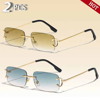 CATERSIDE Rectangular Sunglasses Men Rimless White Copper Small Square Sun Glasses For Women Gradient Lens Outdoor Eyewear UV400