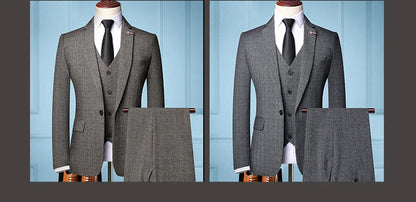 S-6XL (Jacket + Vest + Pants) Retro Gentleman Classic Fashion Plaid Mens Formal Business Slim Suit 3Pces Set Groom Wedding Dress